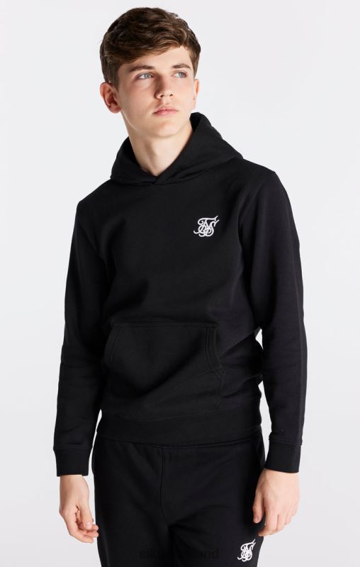 SikSilk Boys Black Essentials Overhead Hoodie XTFJ290 Apparel
