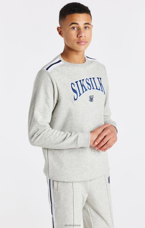 SikSilk Boys Grey Marl Varsity Crew Sweatshirt XTFJ296 Apparel