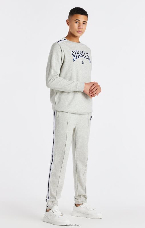 SikSilk Boys Grey Marl Varsity Crew Sweatshirt XTFJ296 Apparel