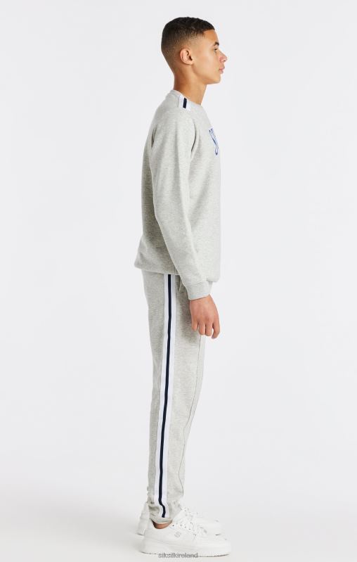 SikSilk Boys Grey Marl Varsity Crew Sweatshirt XTFJ296 Apparel