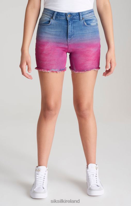 SikSilk Girls Blue Dip Dye Denim Short XTFJ356 Apparel