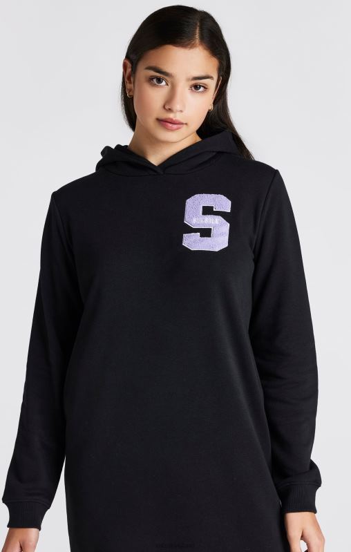SikSilk Girls Black Varsity Logo Hoodie Dress XTFJ344 Apparel