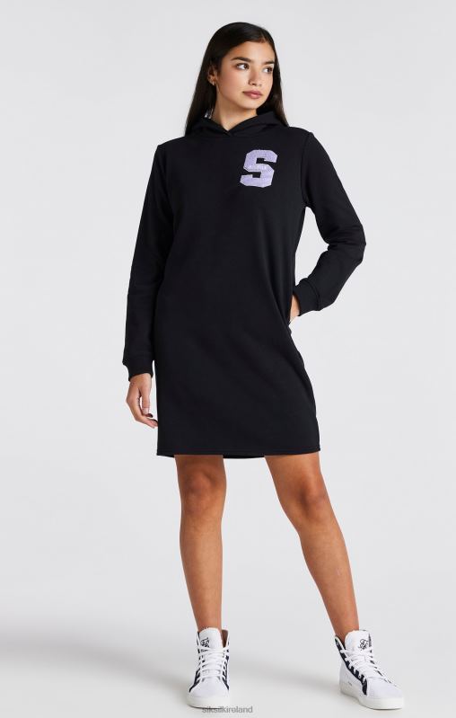 SikSilk Girls Black Varsity Logo Hoodie Dress XTFJ344 Apparel