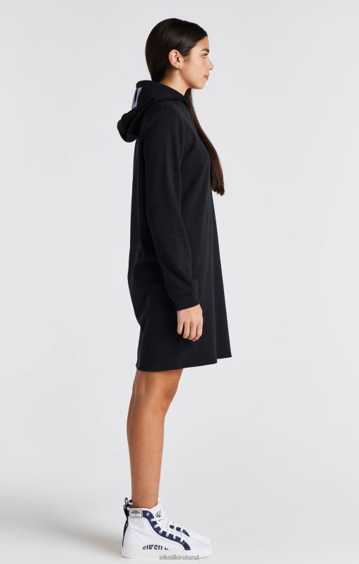SikSilk Girls Black Varsity Logo Hoodie Dress XTFJ344 Apparel