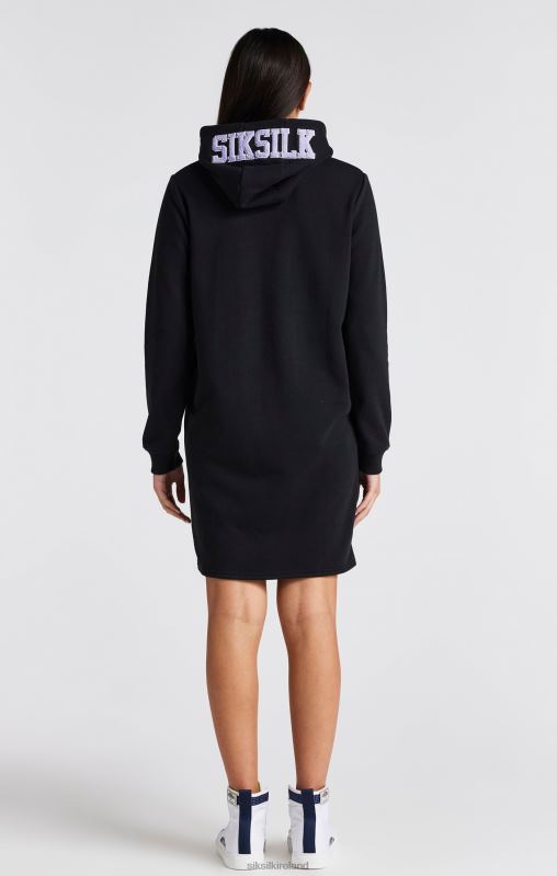 SikSilk Girls Black Varsity Logo Hoodie Dress XTFJ344 Apparel