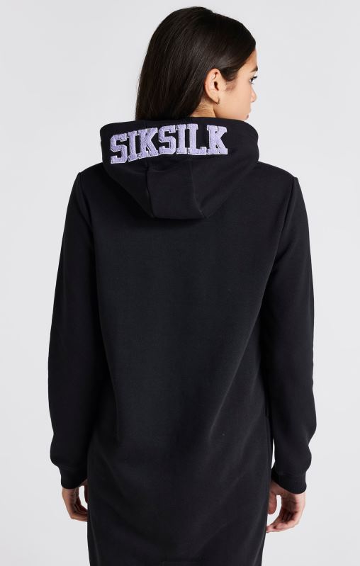 SikSilk Girls Black Varsity Logo Hoodie Dress XTFJ344 Apparel