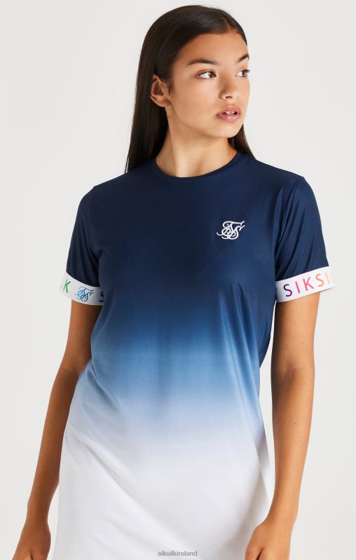 SikSilk Girls Rainbow Fade T-Shirt Dress - Navy & White XTFJ342 Apparel