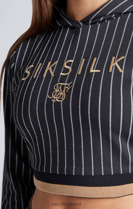 SikSilk Girls Black Baseball Stripe Cropped Hoodie XTFJ337 Apparel