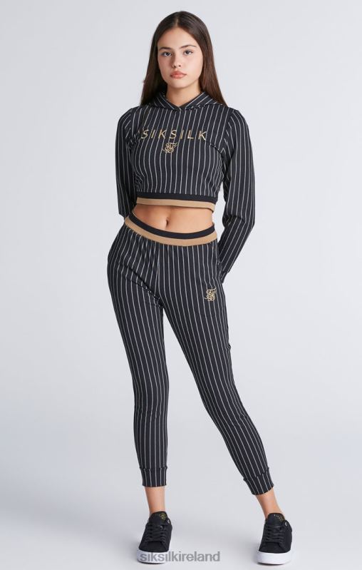 SikSilk Girls Black Baseball Stripe Cropped Hoodie XTFJ337 Apparel