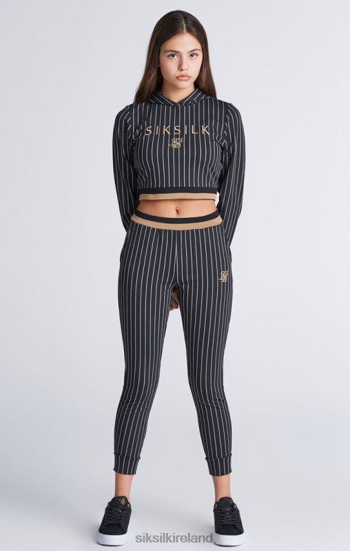 SikSilk Girls Black Baseball Stripe Cropped Hoodie XTFJ337 Apparel
