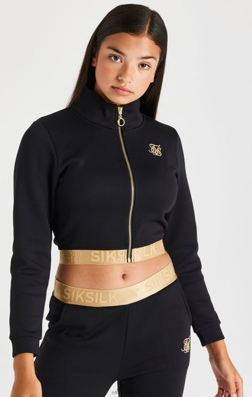SikSilk Girls Metallic Taped Zip Through - Black XTFJ330 Apparel