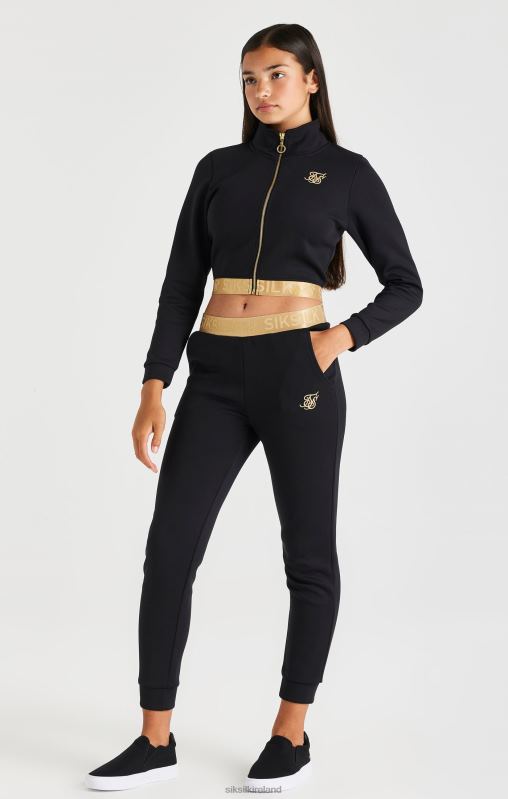 SikSilk Girls Metallic Taped Zip Through - Black XTFJ330 Apparel