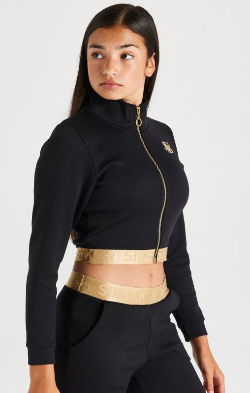SikSilk Girls Metallic Taped Zip Through - Black XTFJ330 Apparel