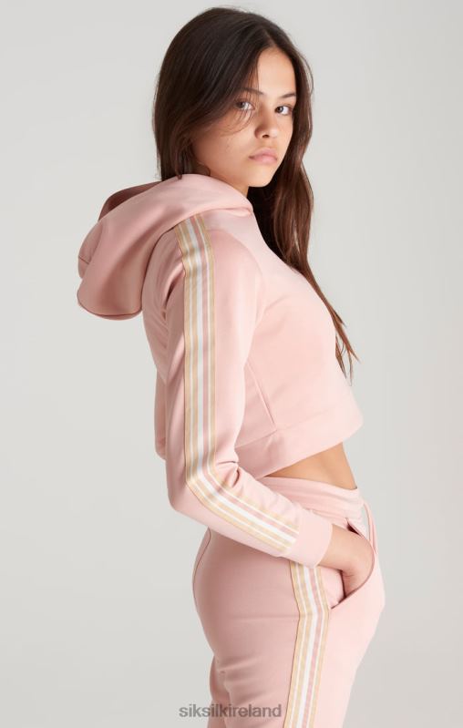 SikSilk Girls Pink Taped Cropped Hoodie XTFJ332 Apparel