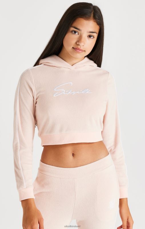 SikSilk Girls Signature Towelling Cropped Hood - Pink XTFJ334 Apparel