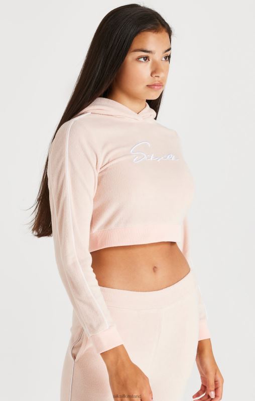 SikSilk Girls Signature Towelling Cropped Hood - Pink XTFJ334 Apparel