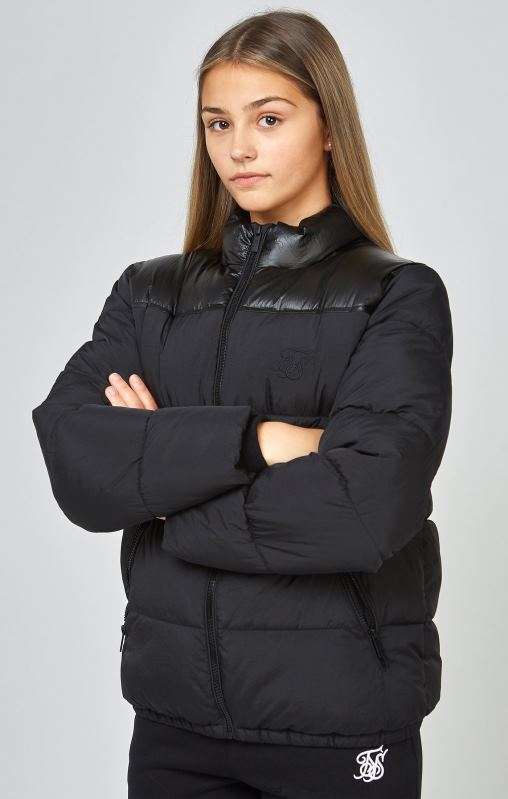 SikSilk Girls Black Zip Through Bubble Jacket XTFJ340 Apparel