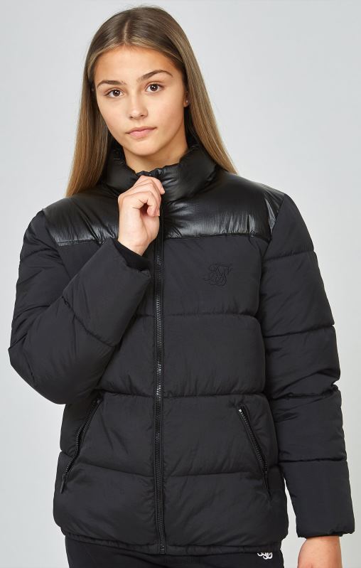 SikSilk Girls Black Zip Through Bubble Jacket XTFJ340 Apparel