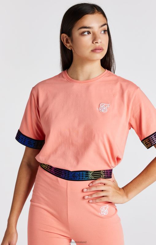 SikSilk Girls Coral Taped Crop T-Shirt XTFJ326 Apparel