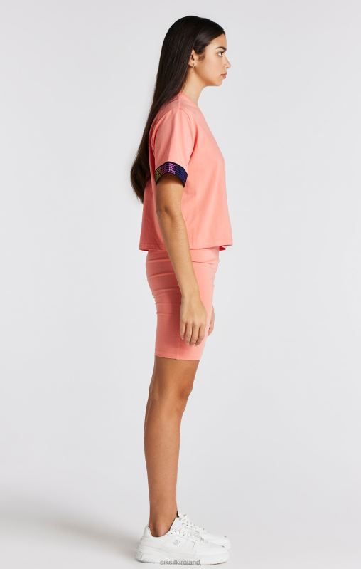 SikSilk Girls Coral Taped Crop T-Shirt XTFJ326 Apparel