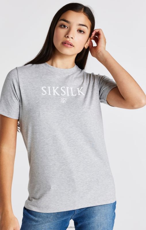 SikSilk Girls Grey Marl Branded T-Shirt XTFJ318 Apparel