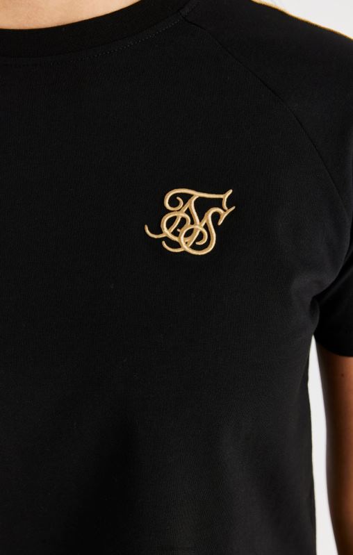 SikSilk Girls Metallic Taped Raglan Tee - Black XTFJ316 Apparel