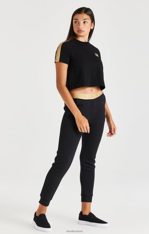 SikSilk Girls Metallic Taped Raglan Tee - Black XTFJ316 Apparel