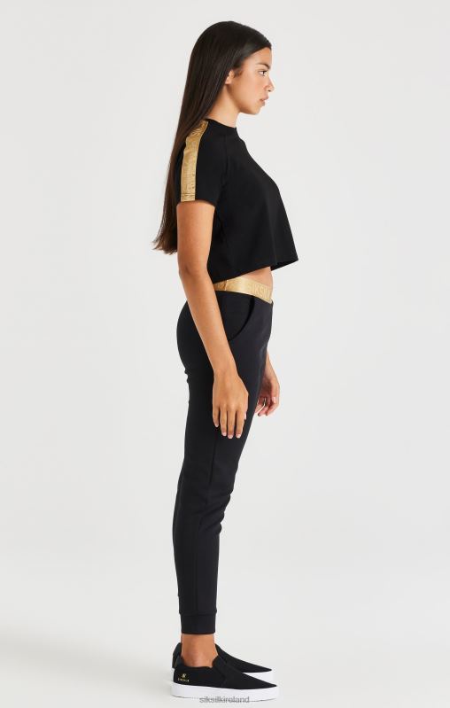 SikSilk Girls Metallic Taped Raglan Tee - Black XTFJ316 Apparel