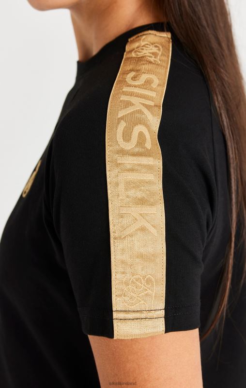 SikSilk Girls Metallic Taped Raglan Tee - Black XTFJ316 Apparel