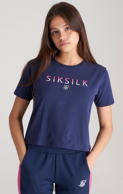 SikSilk Girls Navy Fade Logo Cropped T-Shirt XTFJ325 Apparel