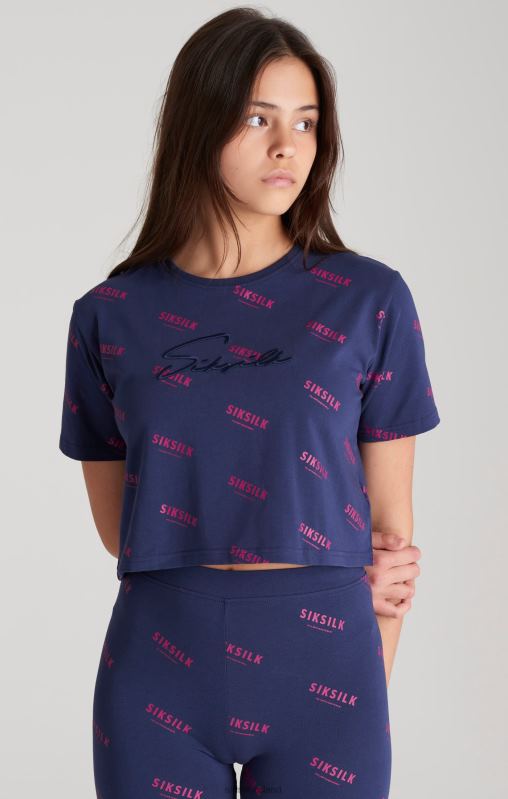 SikSilk Girls Navy Signature Cropped T-Shirt XTFJ324 Apparel