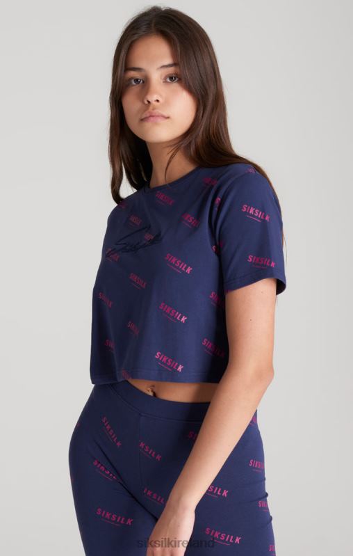 SikSilk Girls Navy Signature Cropped T-Shirt XTFJ324 Apparel