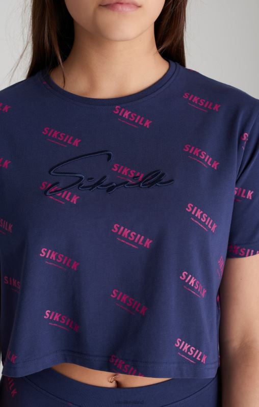 SikSilk Girls Navy Signature Cropped T-Shirt XTFJ324 Apparel