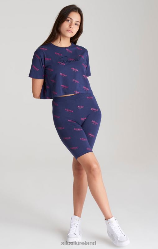 SikSilk Girls Navy Signature Cropped T-Shirt XTFJ324 Apparel