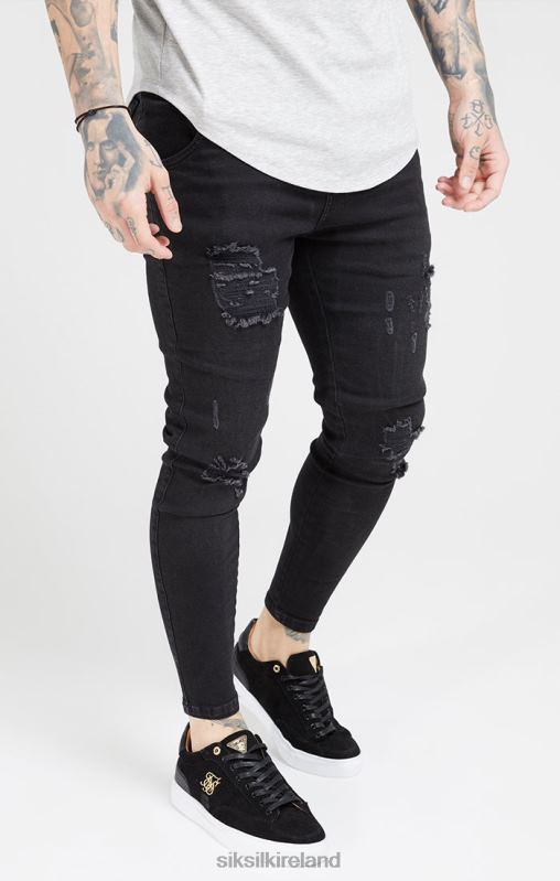 SikSilk Men Black Washed Essential Distressed Skinny Jean XTFJ554 Apparel