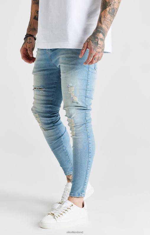 SikSilk Men Blue Washed Essential Distressed Skinny Jean XTFJ551 Apparel