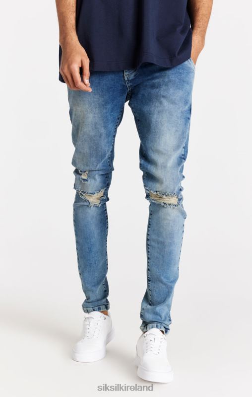 SikSilk Men Light Blue Distressed Slim Fit Jean XTFJ558 Apparel