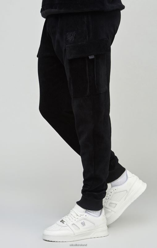 SikSilk Men Black Corduroy Cargo Joggers XTFJ532 Apparel