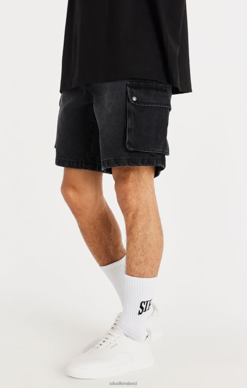 SikSilk Men Black Denim Cargo Short XTFJ598 Apparel