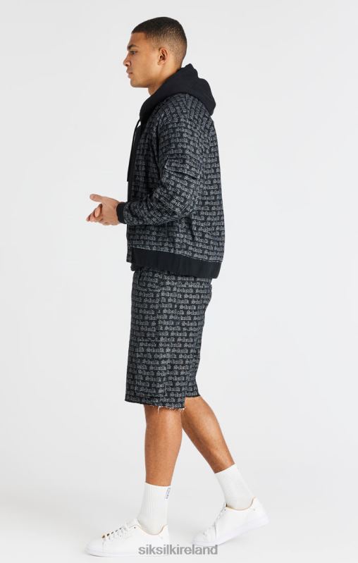 SikSilk Men Black Jacquard Denim Cargo Short XTFJ604 Apparel