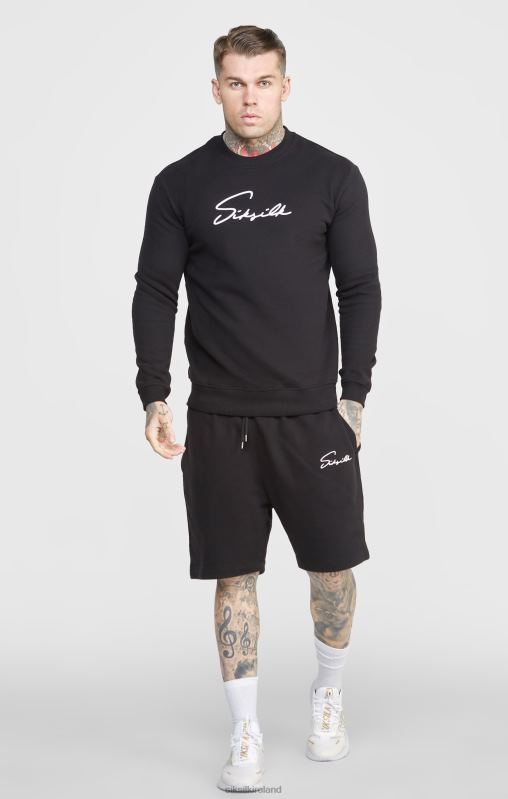 SikSilk Men Black Script Embroidery Short XTFJ581 Apparel