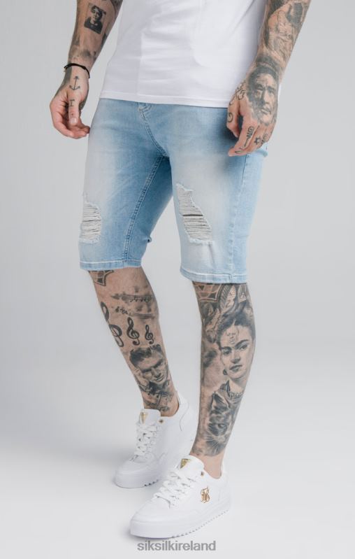 SikSilk Men Blue Distressed Denim Short XTFJ583 Apparel