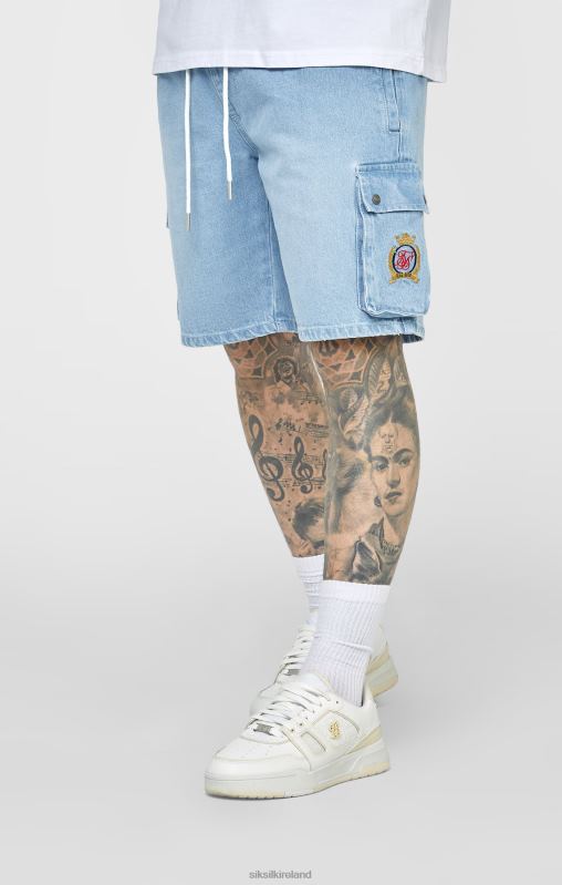 SikSilk Men Blue Elasticated Waist Denim Short XTFJ588 Apparel