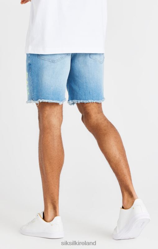 SikSilk Men Raw Floral Denim Shorts - Light Midstone Blue XTFJ601 Apparel