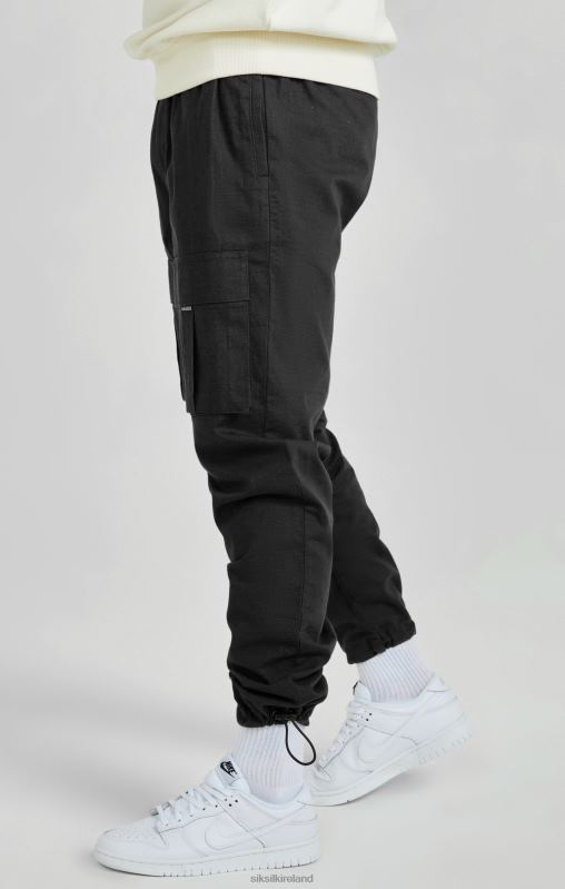 SikSilk Men Black Ripstop Cargo Pants XTFJ512 Apparel