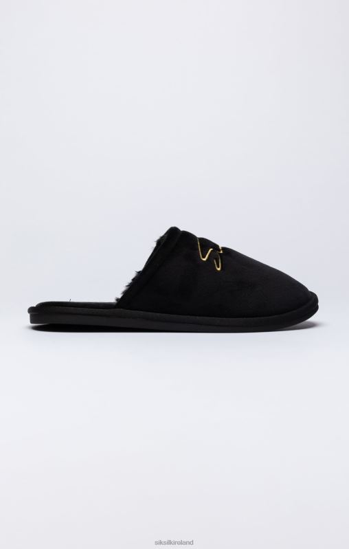 SikSilk Men Black Slipper With Embroidered Logo XTFJ9 Footwear