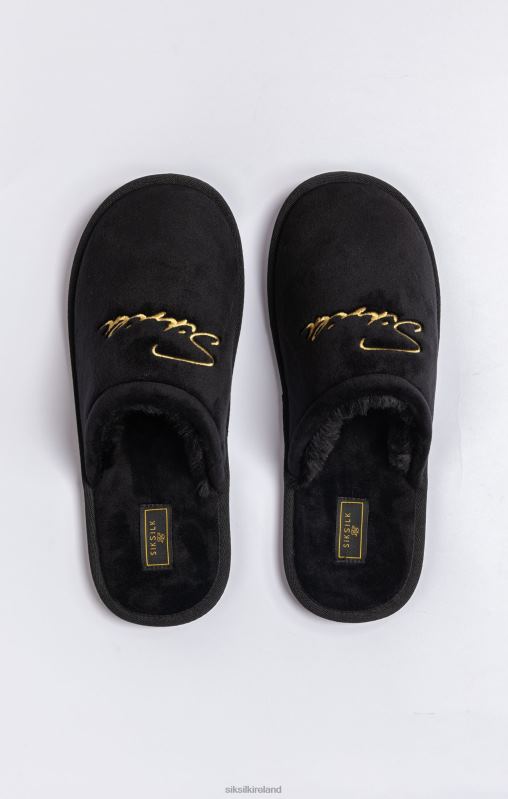 SikSilk Men Black Slipper With Embroidered Logo XTFJ9 Footwear