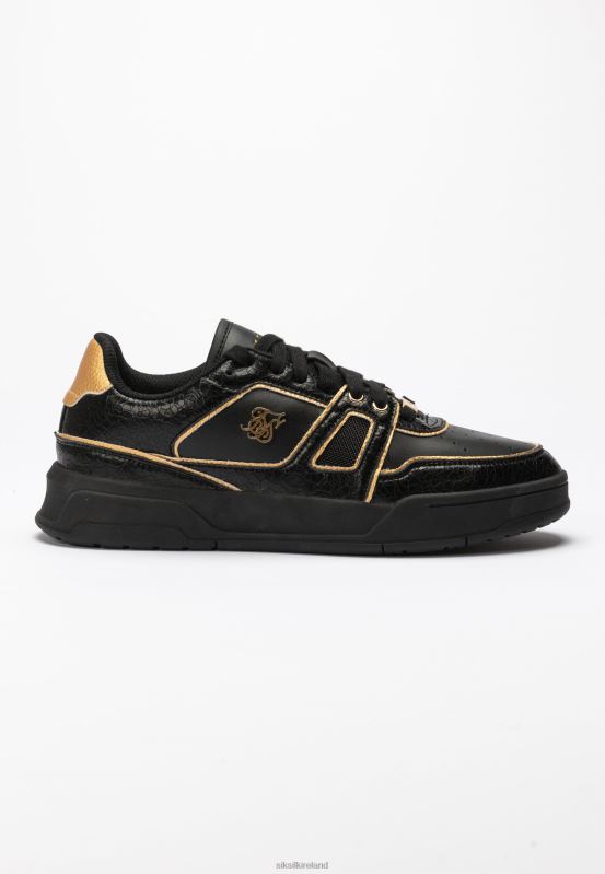 SikSilk Men Black And Gold Trimmed Low Top Court Trainer XTFJ4 Footwear