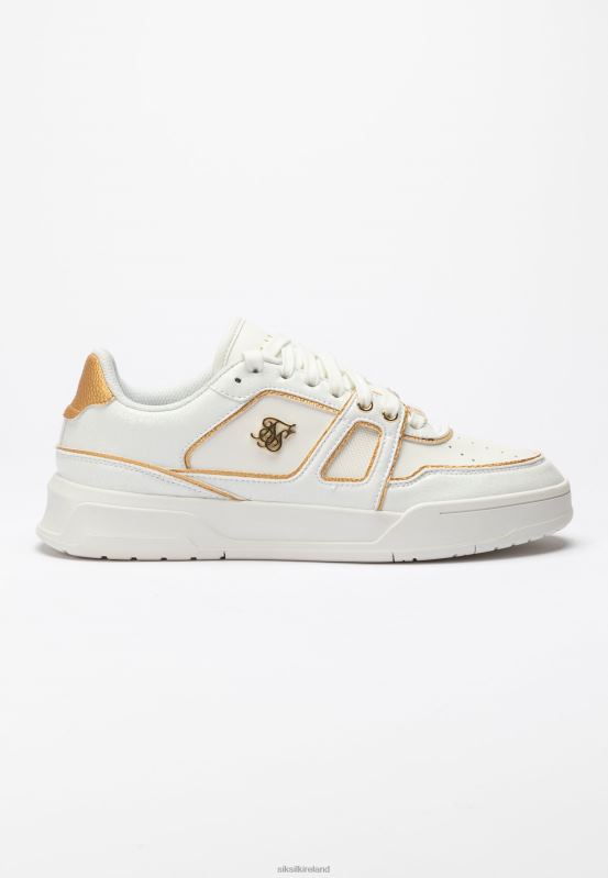 SikSilk Men White And Gold Trimmed Low Top Court Trainer XTFJ11 Footwear