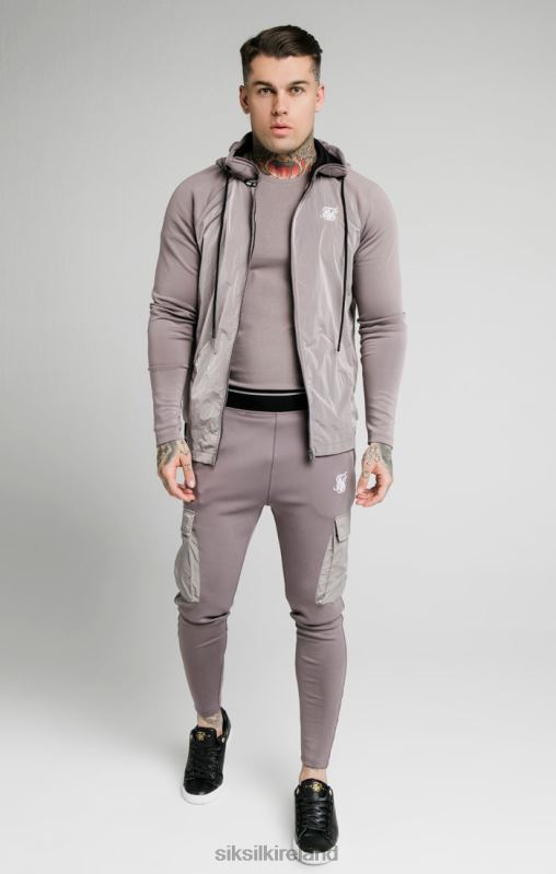 SikSilk Men Adapt Crushed Nylon Zip Through Hoodie - Grey XTFJ453 Apparel